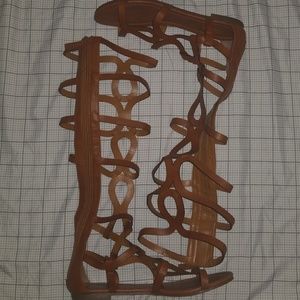 Breckelle's Cognac Gladiator Below Knee Sandal